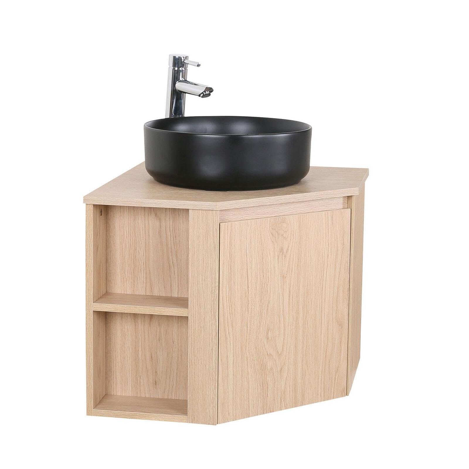 MOB-IN Ensemble Meuble sous Vasque d'angle Sorrento + Vasque Noire + Robinet