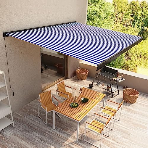 LXYZWRW Furniture select-Manual Cassette Awning 400x300 cm Blue and White