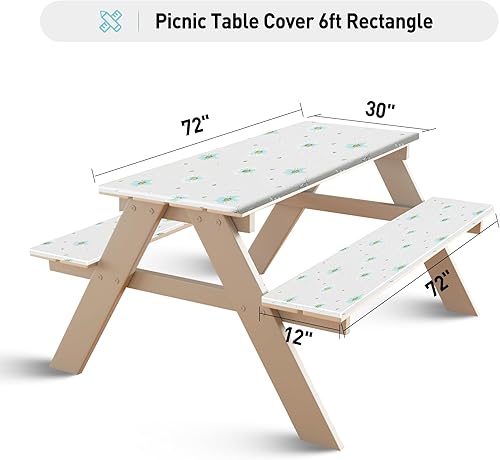 Miniatura 2 de Mantel de vinilo ajustable para mesa de picnic con fundas de banco, diseño a cuadros negros y blancos, borde elástico impermeable, mantel
