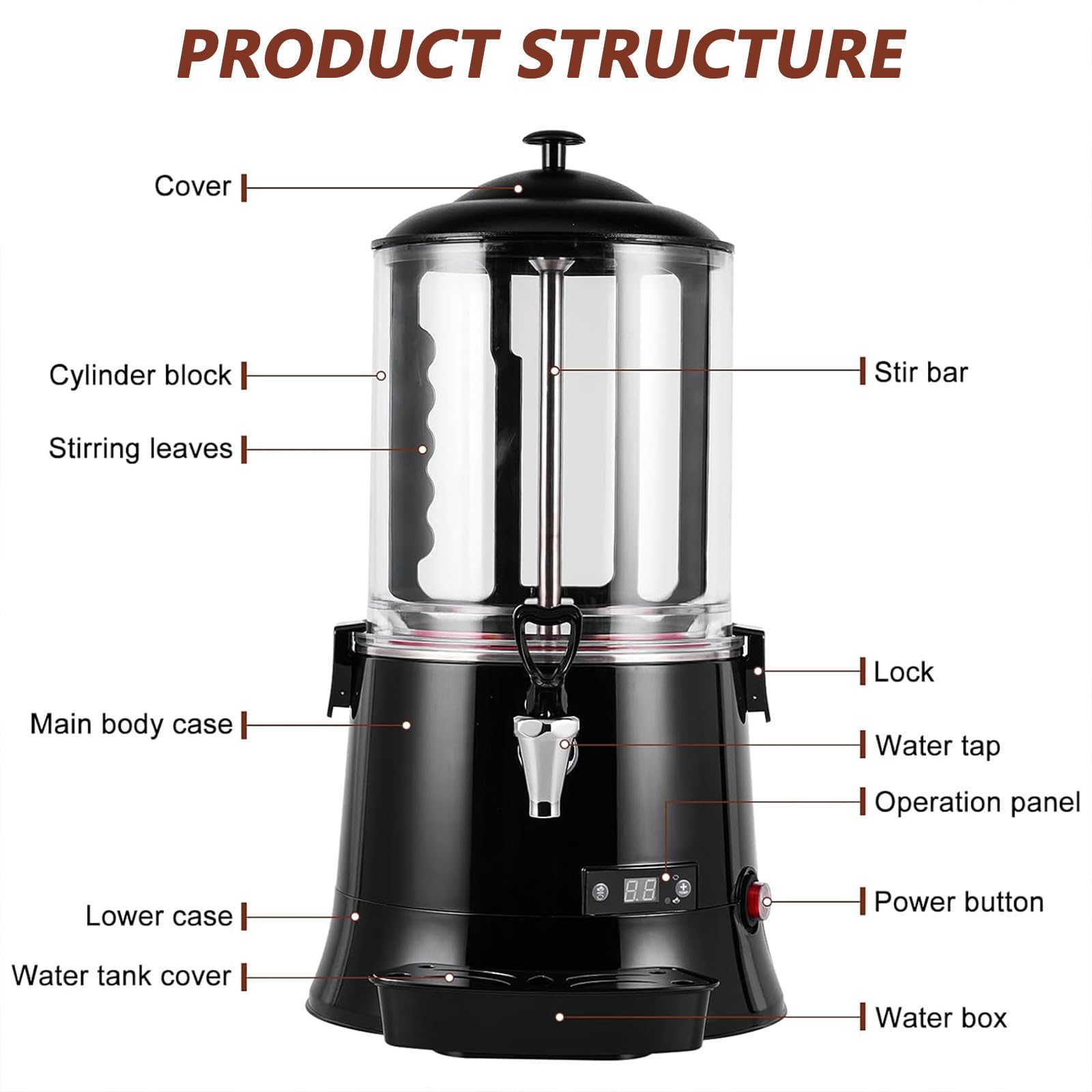 Machine à Fondre Le Chocolat Chaud 10L, Machine à Chocolat Chaud avec TempéRature RéGlable, Machine à Chauffer et à MéLanger Le Chocolat, pour Chauffer Le Chocolat, Le Café, Le Lait