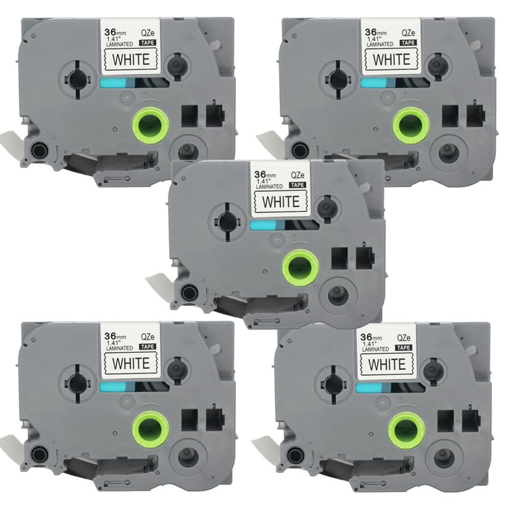 BROVACS 5 Pack Black on White Laminated Label Tape Compatible for Brother P-Touch Label Printer TZ 261 TZe 261 36mm 1 1/2" OPA4261x5