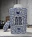 Festcool 12.5" Classic Blue and White Porcelain Floral Square Jar Vase, China Ming Style, Jingdezhen, Double Happiness