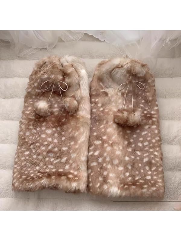 TYATVS Gyaru Fuzzy Fur Leg Warmers Y2k Animal Print Furry Deer Legwarmers 2000s Whimsy Twee Alt Harajuku Accessories (brown-1) by TYATVS - Image 2