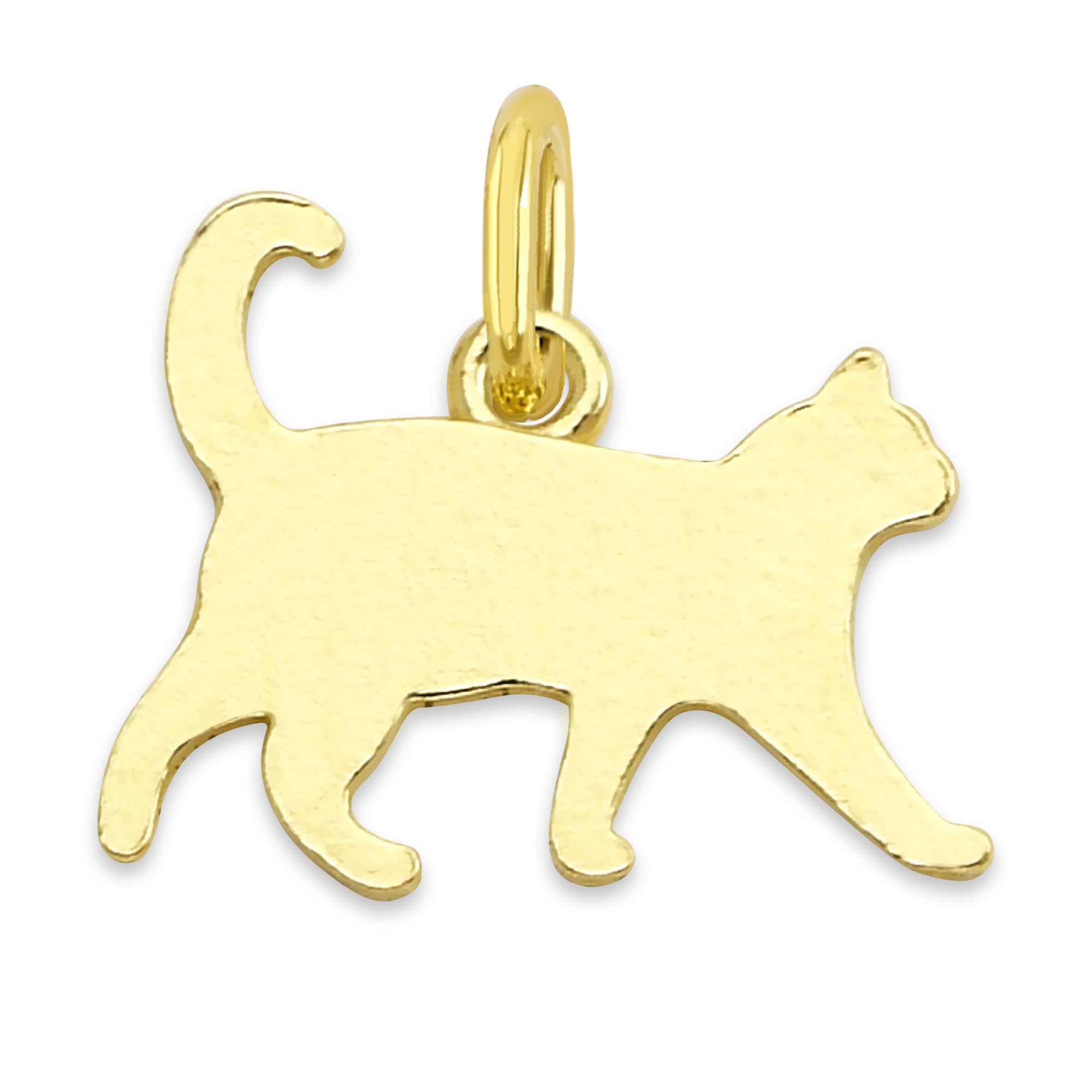 Solid Gold Cat Silhouette Charm - 10k/14k Feline Pendant with Jump Ring, Elegant Pet Jewelry Accessory (14k)