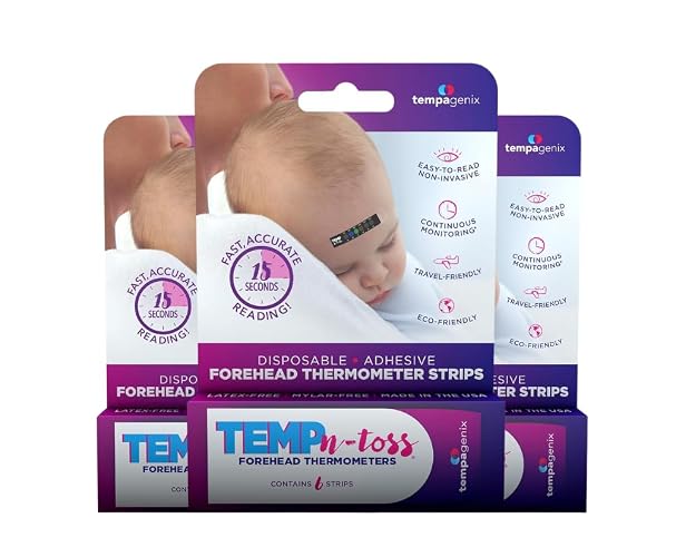 Temp-N-Toss Disposable Forehead Temperature Strips, Baby, Fast Reading, 18 | Single Use, Hygienic Design, Color Change Indicator, No Batteries Required, Lightweight, Travel Friendly, First Aid Kit