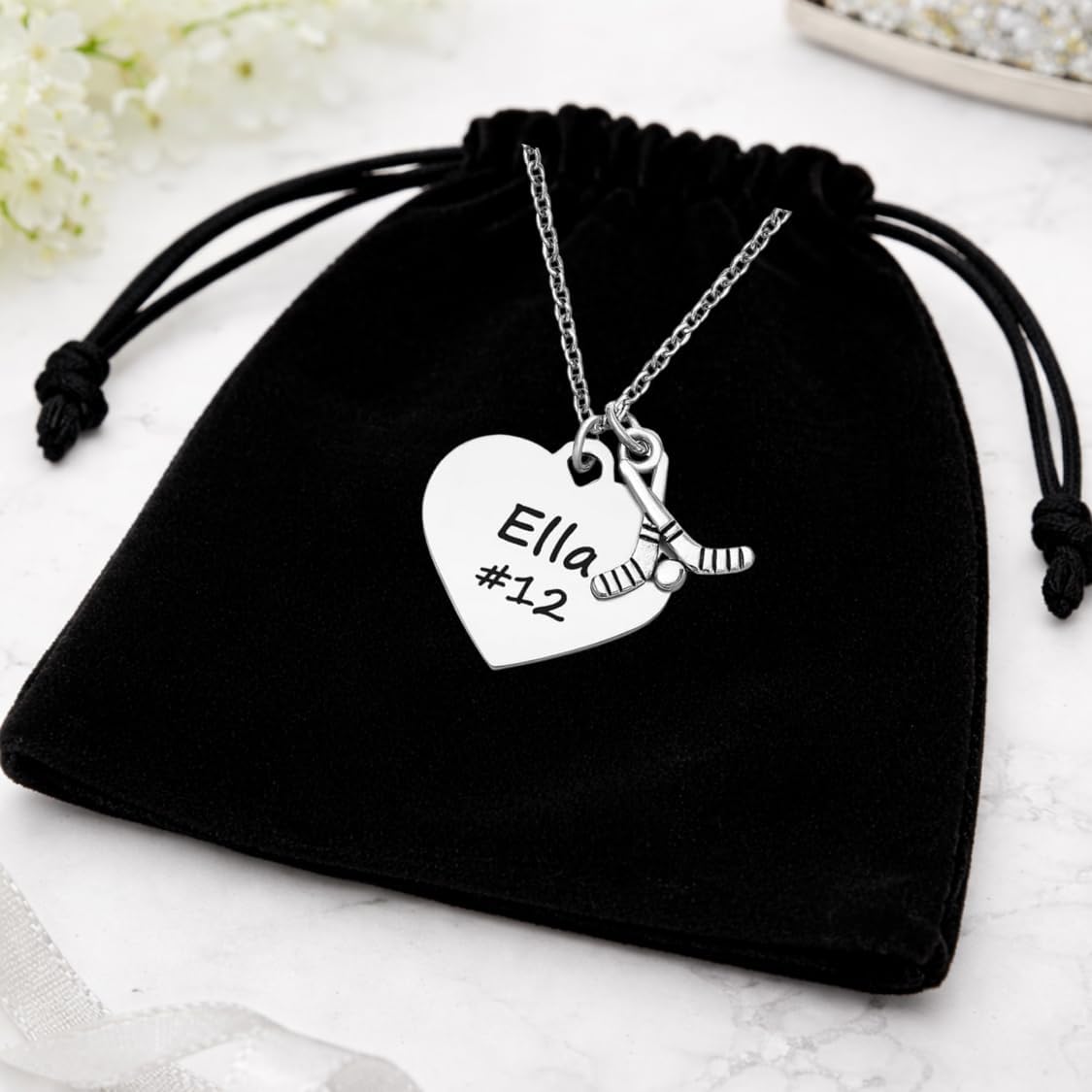 Personalized Hockey Necklace with Engraved Charm, Hockey Jewelry, Hockey Gifts, Ice Hockey Charm Necklace, for Girl Hockey Players & Hockey Moms - Image 3