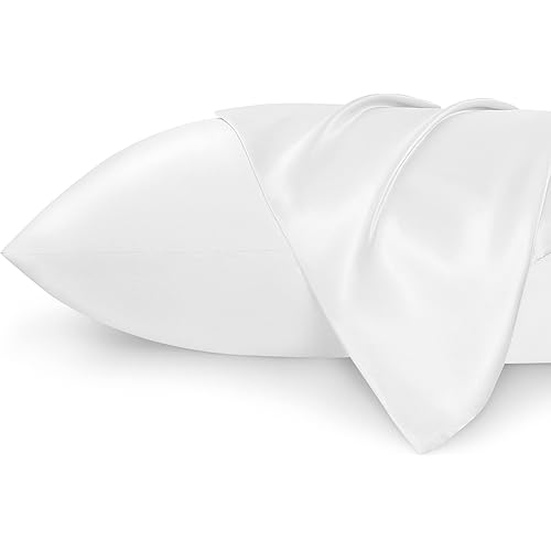 Bedsure King Size Satin Pillowcase Set of 2 - Pure White Silky Pillow Cases for Hair and Skin with Envelope Closure, Similar to Silk Pillow Cases, Gifts for Women Men, 20x36 Inches, 2pcs