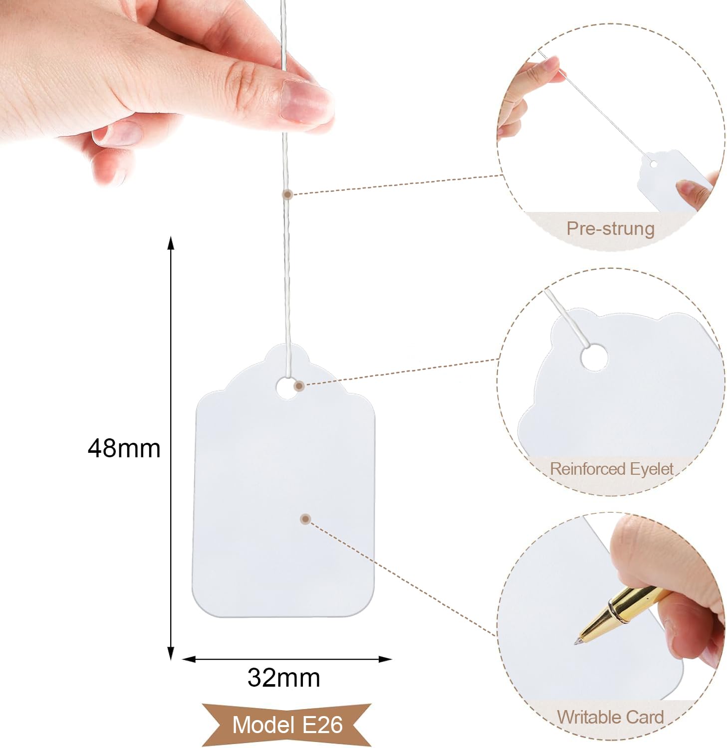 Swift Strung Tags White Card Clothing Parcel Label String Hanging Gift Swing Tickets Kraft Hang Price Labelling 48mm x 32mm (Pack of 500) - Image 3