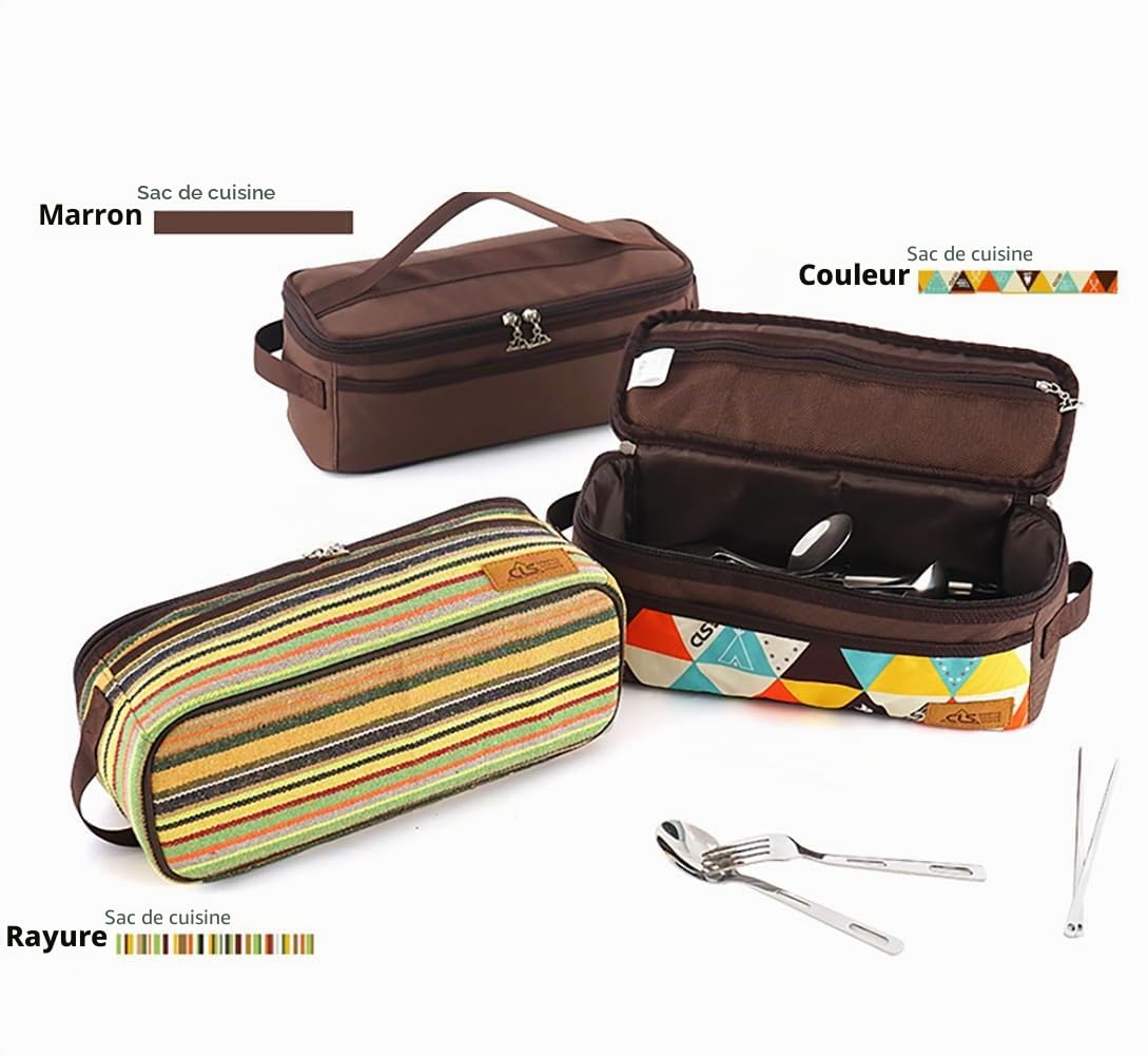 Sac à couverts d'extérieur avec organiseur pour camping, rangement portable de baguettes, cuillère, assiettes et pique-nique avec poignée