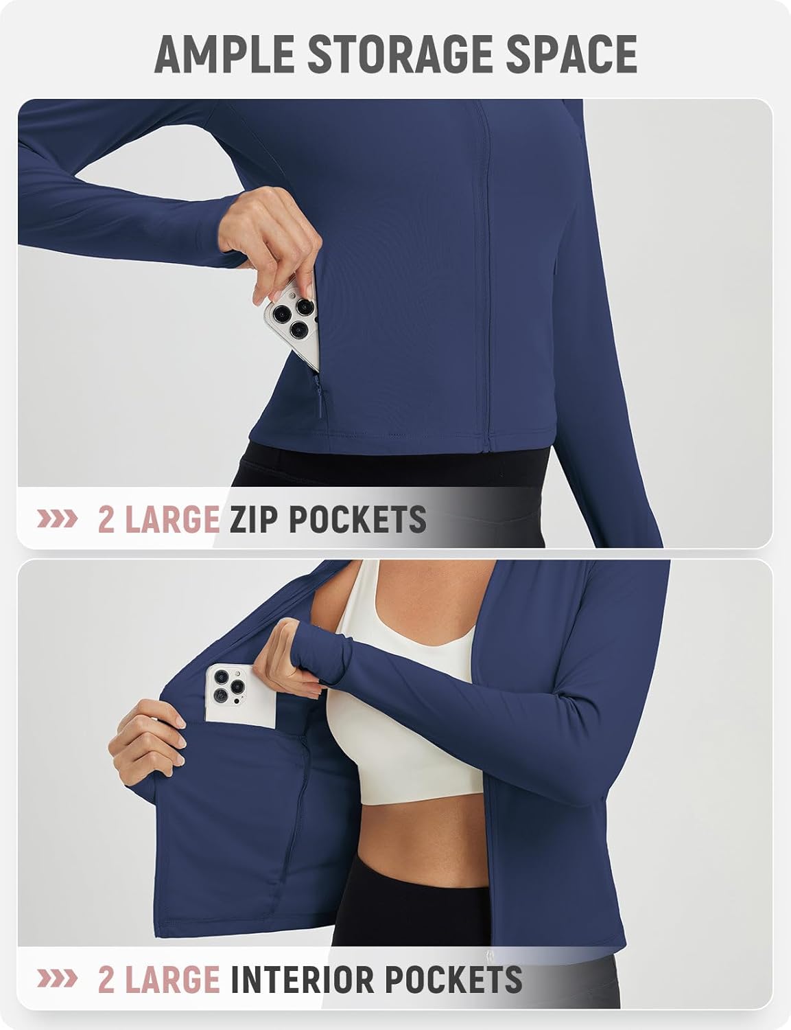 baleaf Women's UPF 50+ Sun Shirts Protection SPF Crop Jacket UV Protection Long Sleeve Full Zip Clothing Lightweight - Image 5