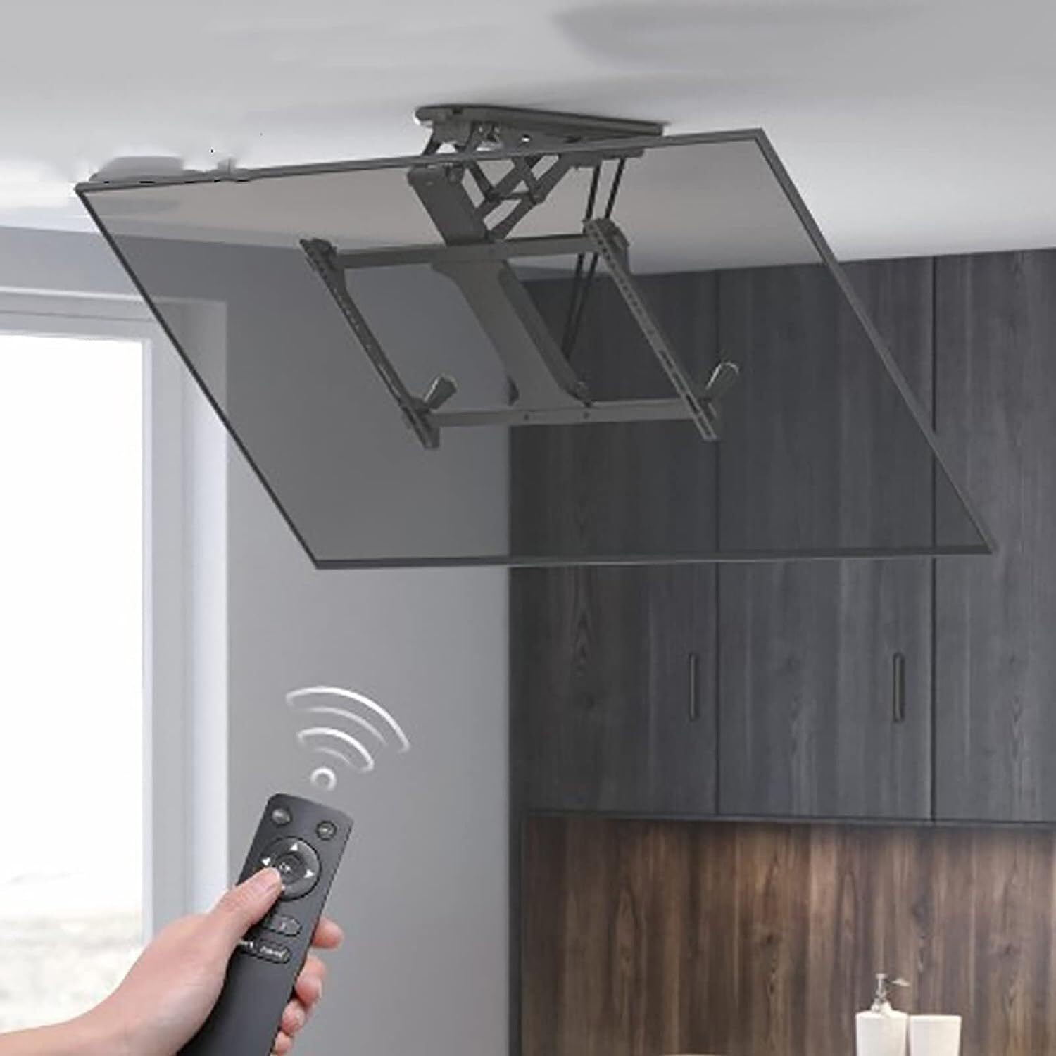 Supporto TV Regolabile da Soffitto - Supporto TV Motorizzato, Supporto TV/Monitor Ribaltabile da 0 A 85°, Supporto TV Elettrico da 32 A 70 Pollici(Nero)