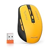 FMOUSE Wireless Mouse (Bluetooth & 2.4GHz USB) with Forward/Backward Side Keys, Silent Click, Ergonomic Portable AA Battery Mice for Laptop/Mac/iPad - Office & Travel Use, Yellow & Black