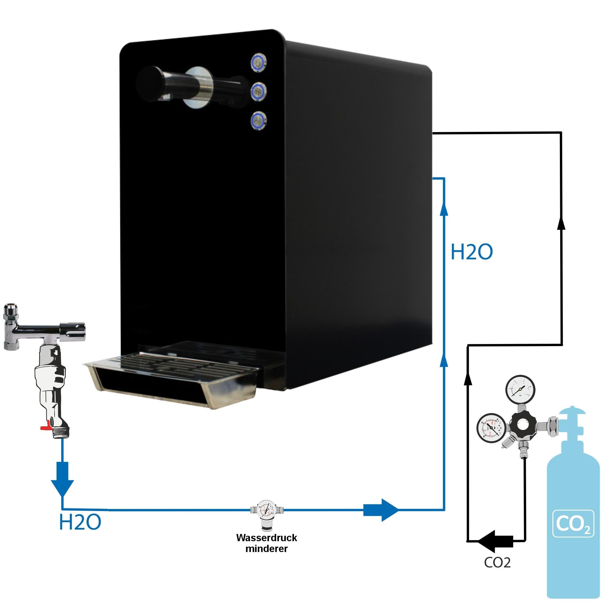 Wassersprudler BT-30 SetTafelwasseranlage mit Kühlung Sprudelwasser Trinkwasser Wasserspender 30 L/h - schwarz