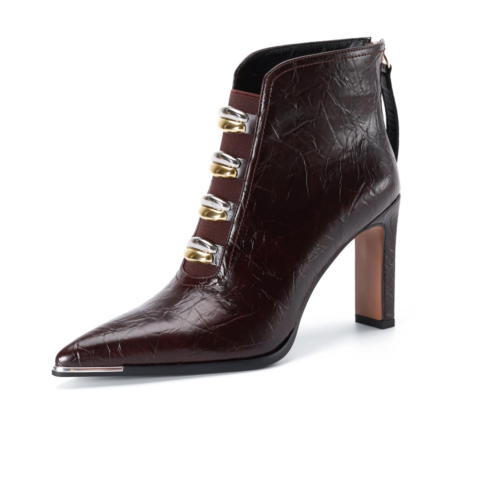 TinaCus Handmade High Heels Ankle Boots Womens Pointed Toe Genuine Leather Back Zip up Chic Booties