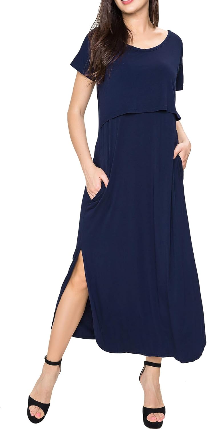 Smallshow Women's Maternity Nursing Dresses Split Long Dress for Breastfeeding - Image 5
