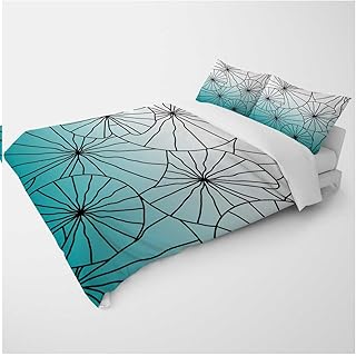 YANFENQI Full Size Cute Duvet Covers White Cyan Teal Gradient Abstract Geometric Lines Fall Bedding for Kids Teens Adults (Full,80