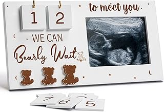 Ultrasound Picture Frame We Can Bearly Wait Baby Shower Decorations Teddy Bear Sonogram Picture Frame with Countdown Weeks, Expecting Parents to Be Unique Gifts Pregnancy Gifts for Gender Reveal Party