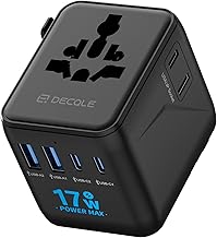 decqle Adaptateur Prise Universelle, Adaptateur Voyage International avec 2 USB-C, 2 USB-A ＆ 2 AC, Concerner France vers USA, UK, EU, AU ＆ 224+ Pays (Noir)