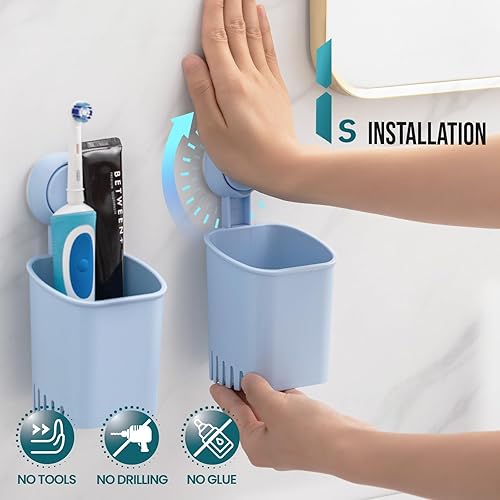 Vista 22 de TAILI Soporte para cepillo de dientes de succión, paquete de 2 unidades, soporte de repuesto para cepillos de dientes de ducha para pared, potente