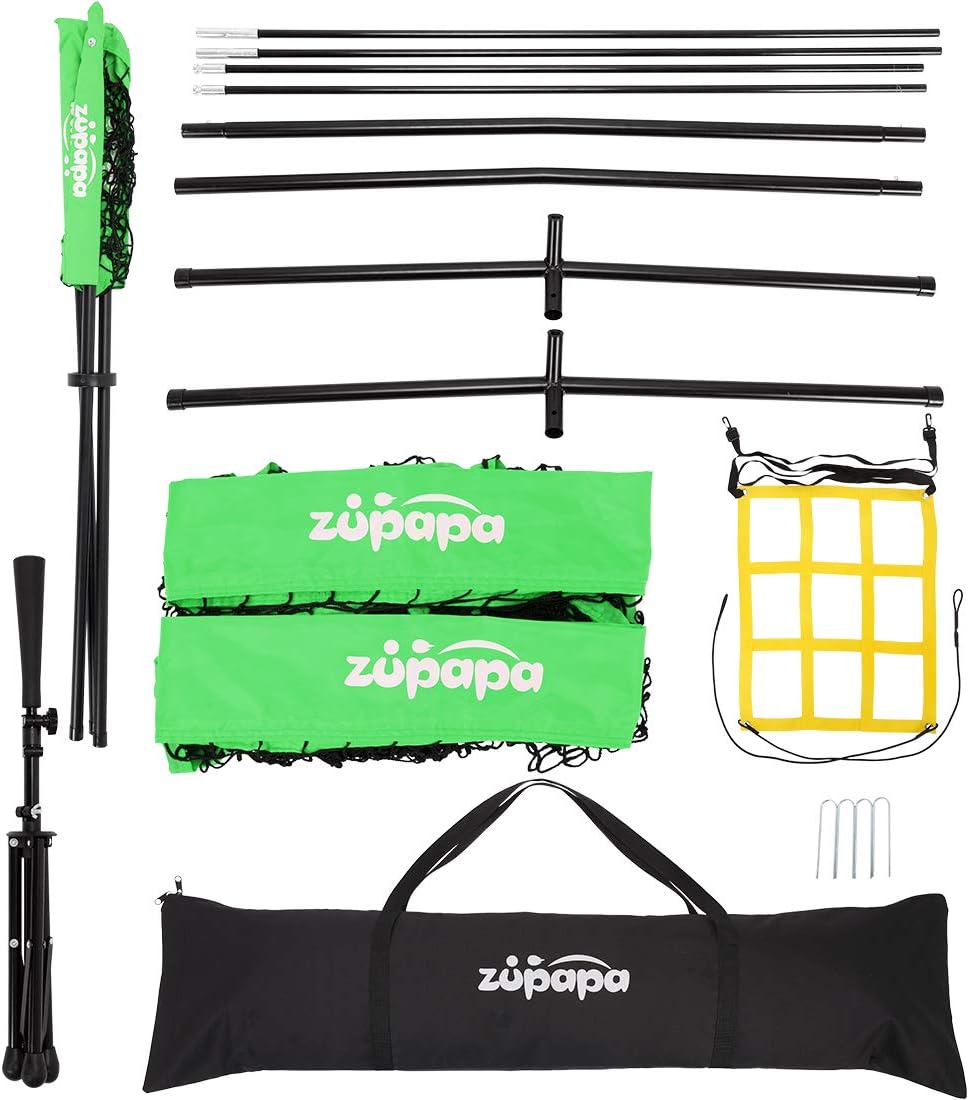 Zupapa 7x7 Feet Baseball Softball Hitting Pitching Net Tee Caddy Set with Strike Zone, Baseball Backstop Practice Net for Pitching Batting Catching for All Skill Levels (Green) : Sports & Outdoors