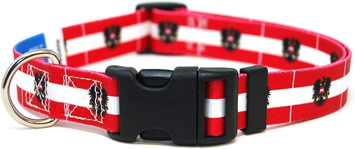 Austria Dog Collar | Austria Flag | Martingale Slip-On | Made in NJ, USA | for Extra Large Dogs | 1 inch Wide