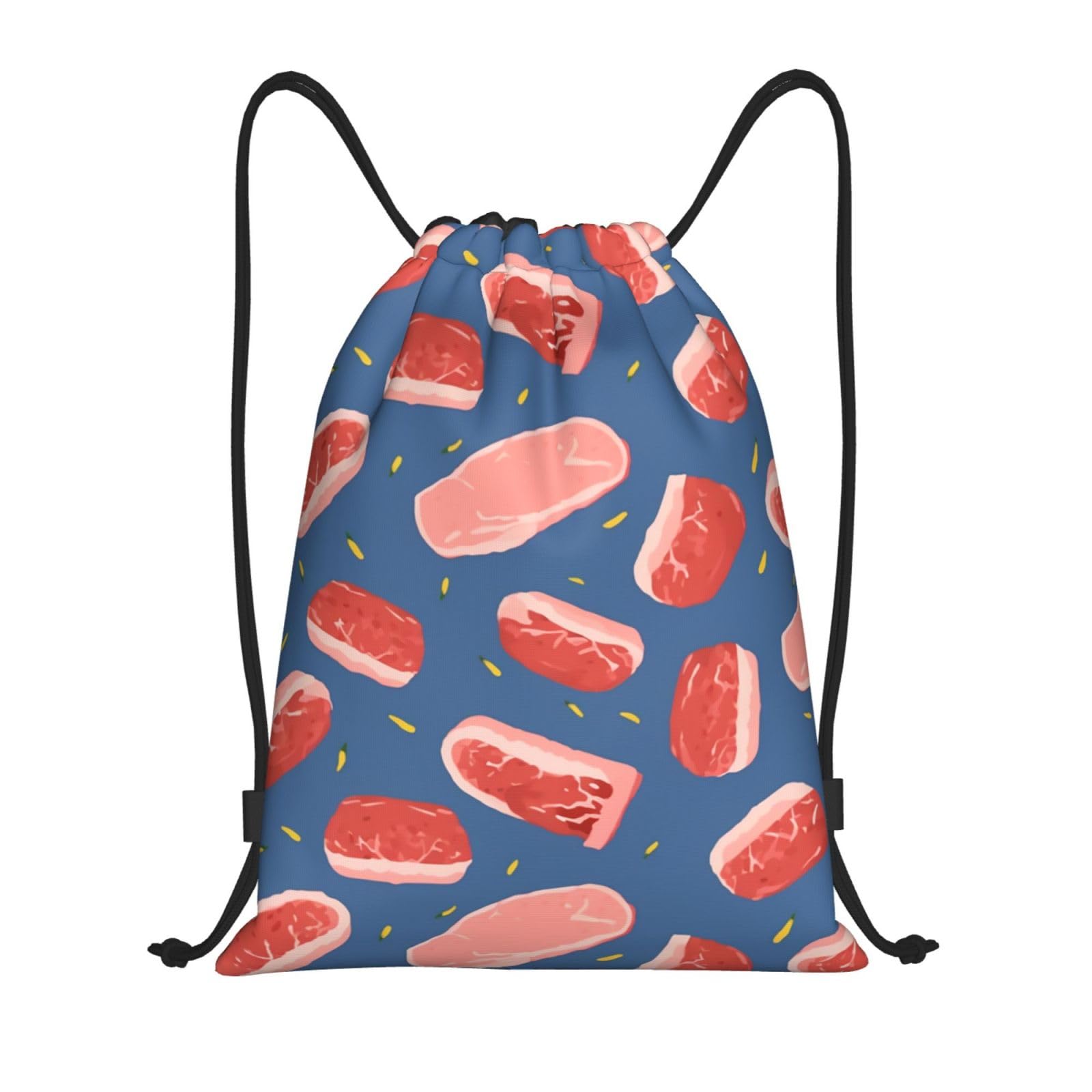 FZQVSLCM Drawstring Backpack Sport Bag Water Resistant String Bag Meat slices pattern Cinch Bag Gym Sackpack, Black, M, Rucksack Backpacks