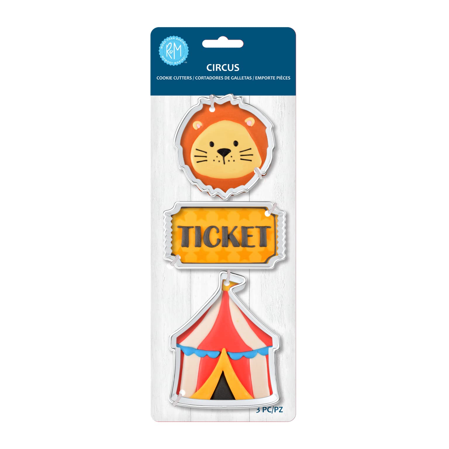 R&M International 5219 Circus Cookie Cutters, Lion Face, Ticket, Circus Tent, 3-Piece Set