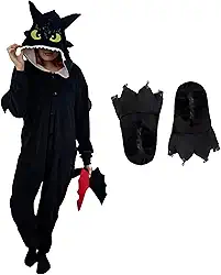 DRAGÃO PRETO NOITE FURIA FANTASIA PIJAMA KIGURUMI MACACÃO PANTUFA ROUPA FESTA FILME DESENHO UNISSEX