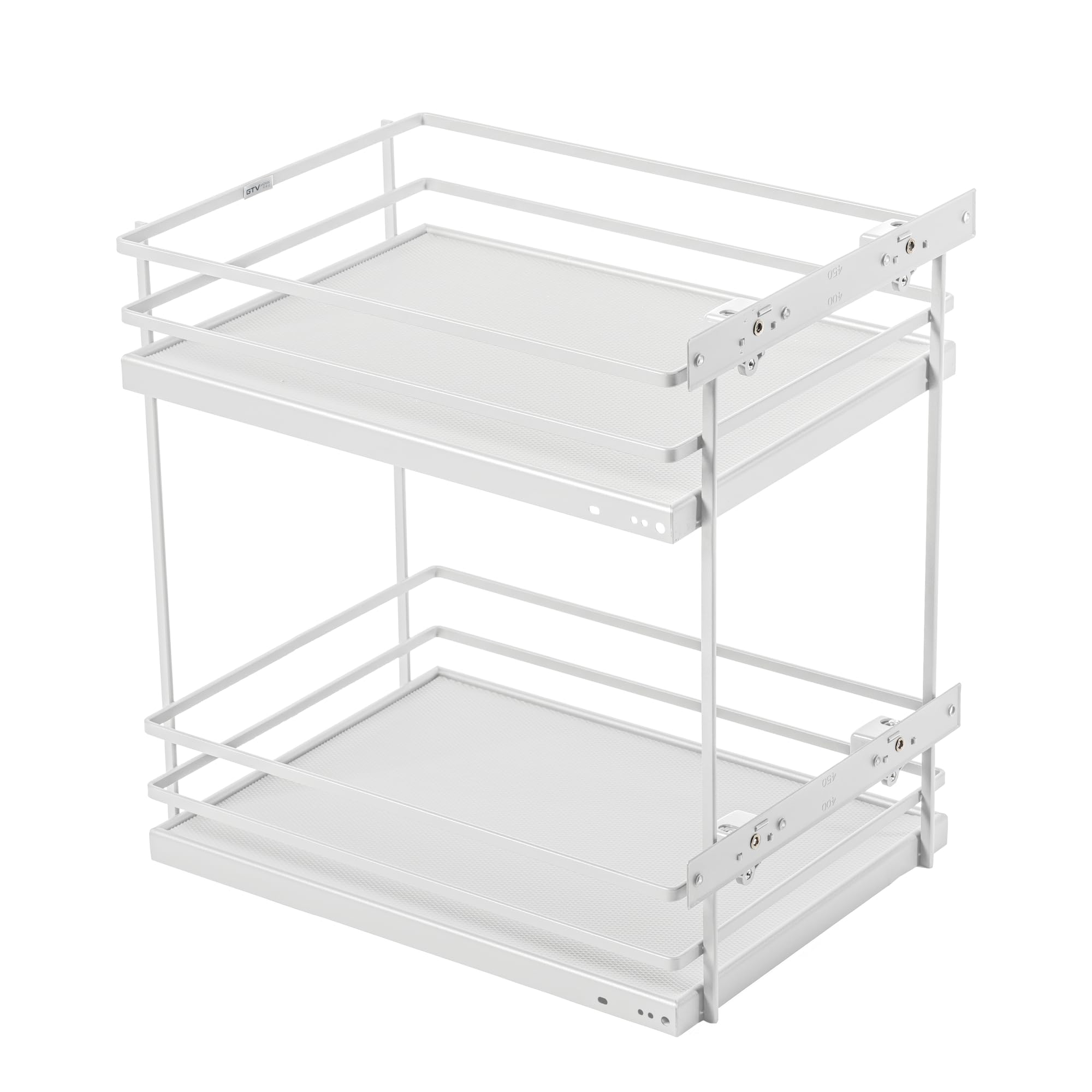 GTV Cesta Extraíble para Mueble de Cocina Movix Pro, 2 Niveles para Módulo 400 mm, Base Antideslizante, Carga 15 kg, Acero Blanco, Organizador de Despensa (Sin Guías)