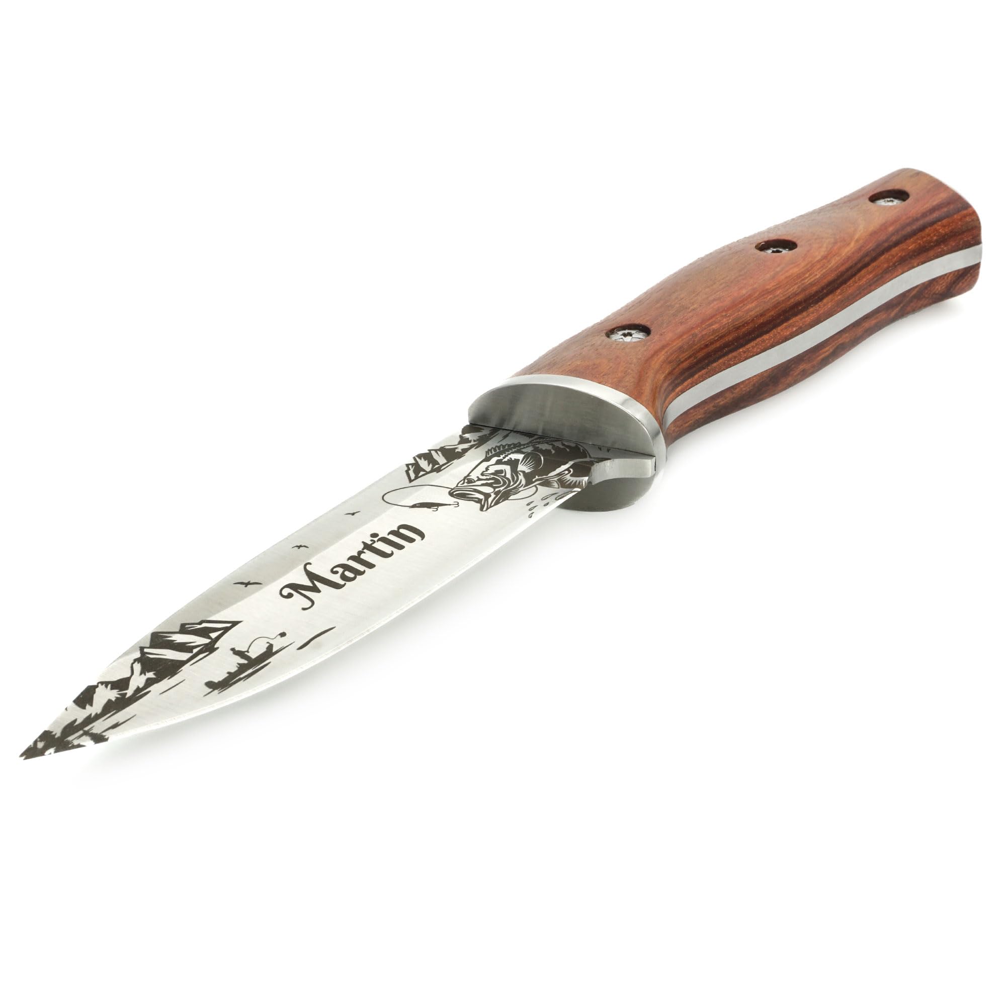 Angelmesser mit Gravur – Geschenk für Angler – Personalisiertes Geschenk mit Namen für Geburtstag Weihnachten Vatertag (ohne Ständer)