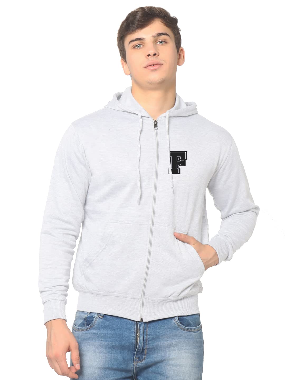 BLACKSMITHClassic Letter F Hoodie Sweatshirt for Men with Fleece Lining |Zippered Sweater with Hood for Winter | Jacket with Zip and Pockets