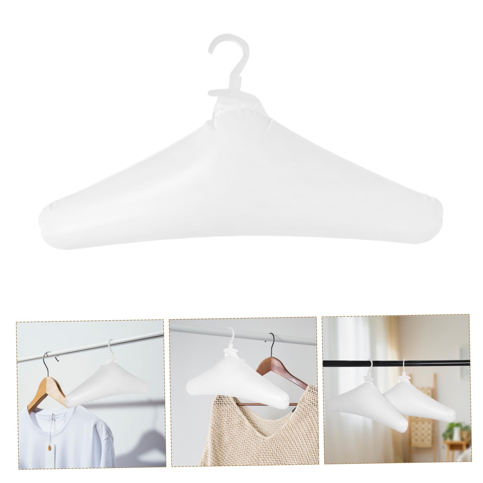 3 Stück-Pack Faltbare und Aufblasbare Reisekleiderbügel aus PVC mit Abgerundeten Kanten Weiß Multifunktional für Auto und Camping zum Trocknen von Kleidung