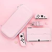 Vista 7 de RHOTALL Cute Sakura Carrying Case Set for Nintendo Switch OLED,Pink Flower Accessories Bundle for Switch OLED with Hard Case, Screen Protector, 4