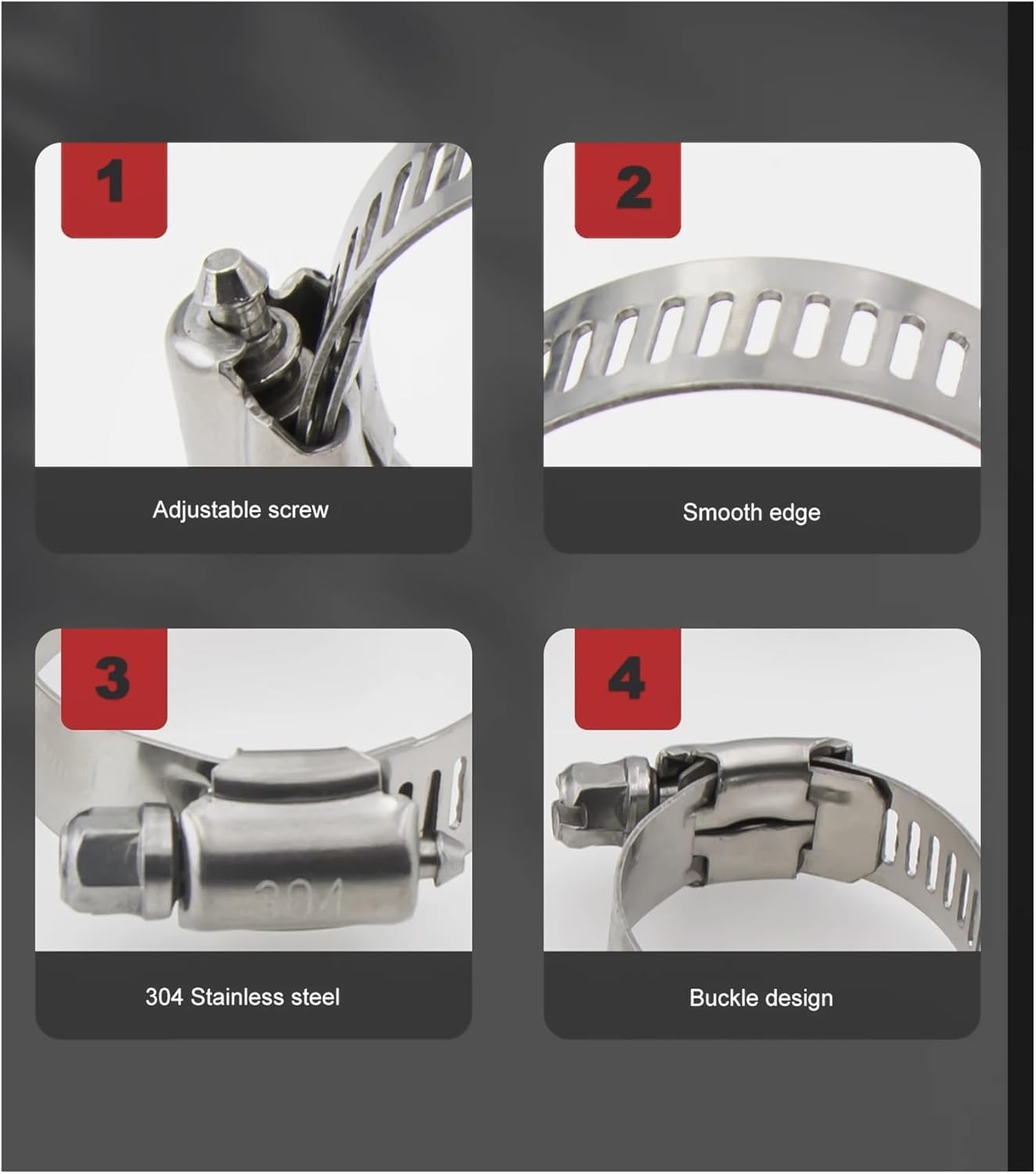 10-30pcs Hose Clamps Stainless Steel Adjustable Worm Gear Pip Tube Tool For Water Pipe Plumbing Fuel Line Intercooler(40-63mm-10pcs)