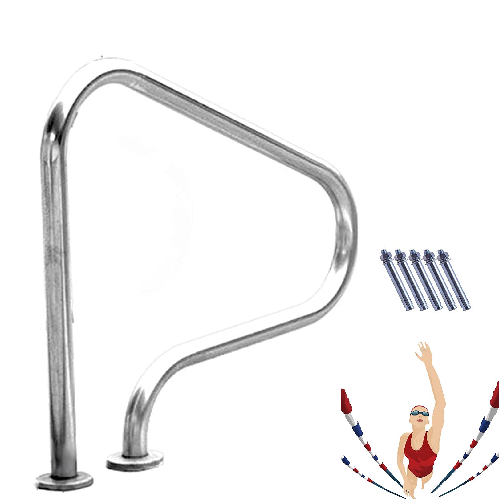 Garde-corps de piscine en acier inoxydable 304 | Main courante 31x31 pouces avec vis assorties