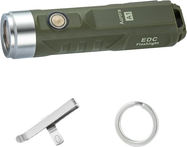 RovyVon Aurora A1x Keyring Torch, Max 650 Lumen Super Bright with Mini Size, USB Rechargeable Flashlight, 4 Mode Easy use, Waterproof, Perfect for Camping Outdoor Emergency(AmryGreen)