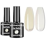 senvenski Milky White Jelly Gel Nail Polish Kit - Translucent Colors with Milky Sheer Finish Clear Nude White | Vegan UV/LED Nail Art Kit Gift for Women Manicure Salon DIY(CS2-002)