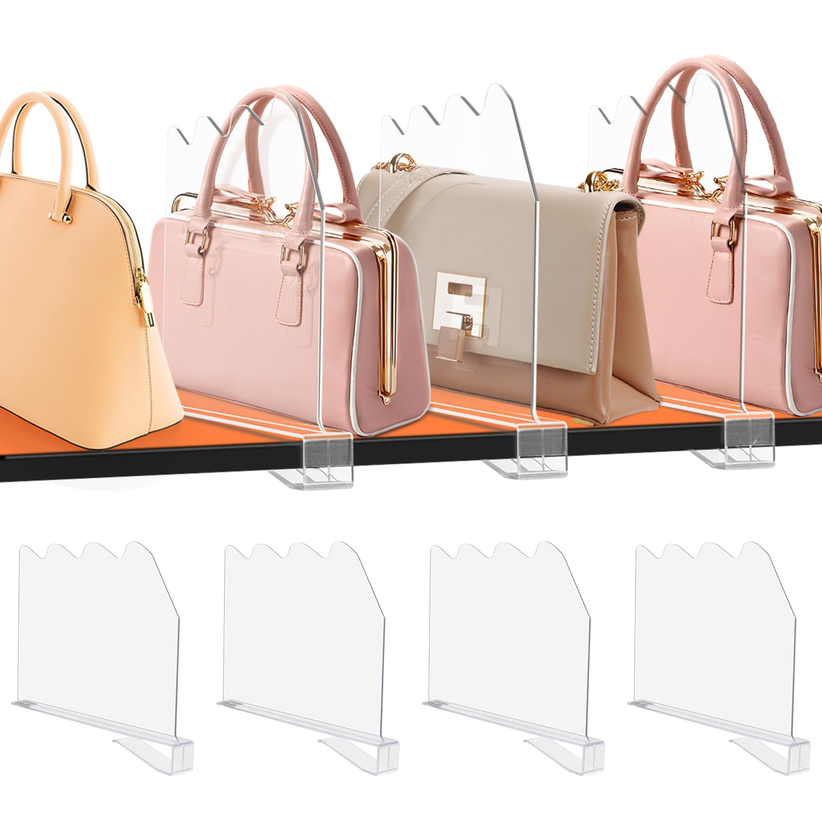 Séparateurs d'étagère antidérapants en acrylique rigide pour maintenir les sacs de luxe droits