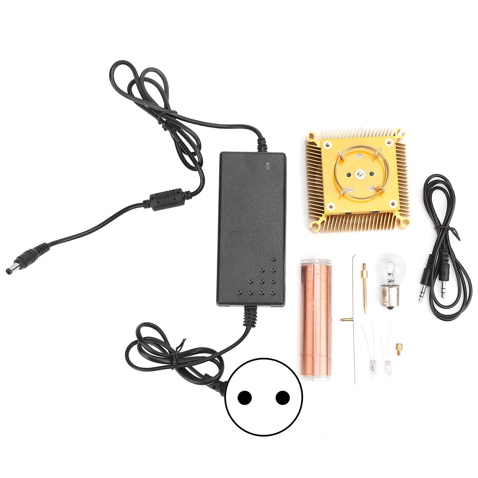 Geekstyl Music Coil Topper, Bobinas de Música Módulo de Experimento Dorado de Latón con Luz, Bobinas Herramientas Manuales Base del Radiador de la CPU 100-240V (Enchufe de