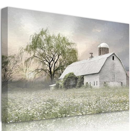 Framed Rustic Farmhouse Wall Art Vintage Barn Wall Art Country Field Landscape Wall Decor Bathroom Wall Decor Willow Farm Print Canvas Prints Home Decor for Bedroom Living Room 16 x 12 inch