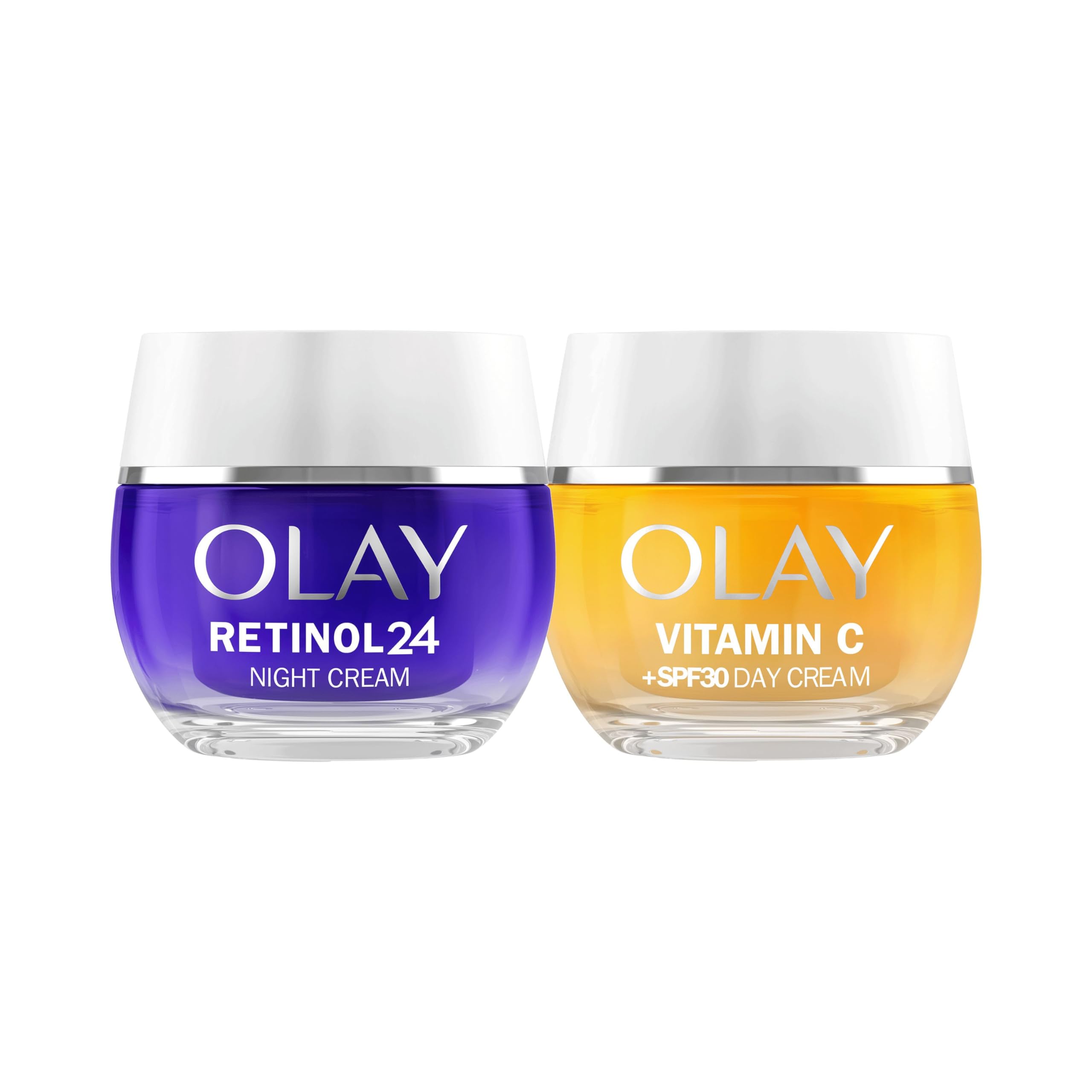 Olay Retinol24 Crema De Noche 50ML Y Olay Vitamin C + SPF30 Crema De Día 50ML. Pack De 2 Cremas. Piel Más Hidratada, Luminosa Y Radiante