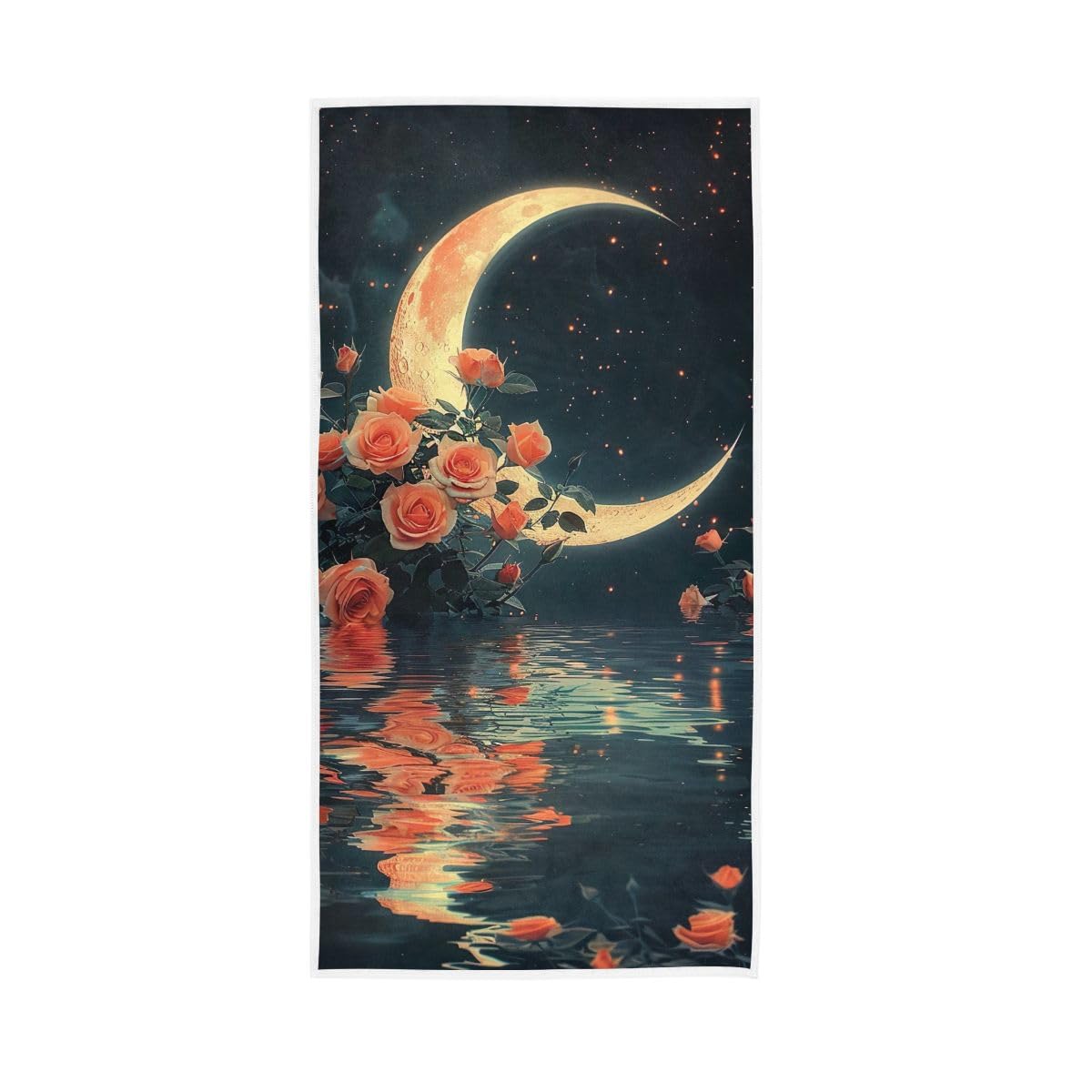 HUYGD Crescent Moon Flower Hand Towel Cotton Absorbent Soft Decorative Towel for Bathroom 15 x 30 Inch
