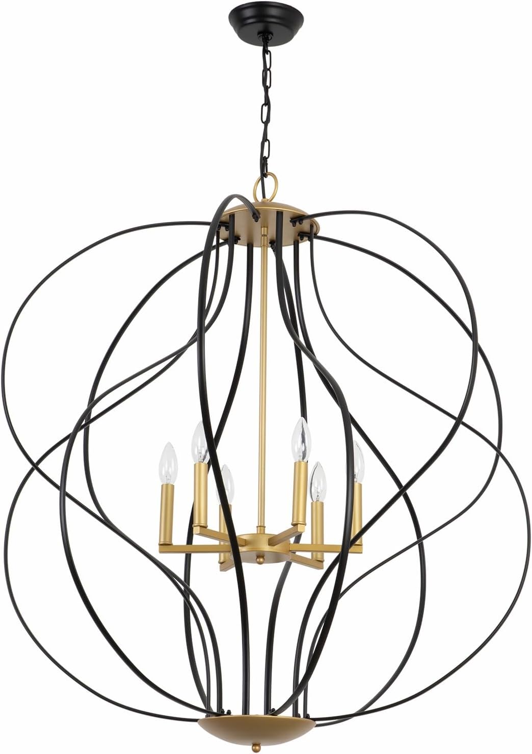 Maxax 35.4" Modern Chandelier, 6 Lights Geometric Chandeliers, Black and Gold Industrial Sphere Pendant Lights for Dining Room Foyer Entryway Living Room Bedroom
