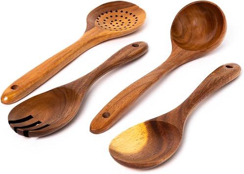 Kitchen Utensils Set of 7 for Cooking 30cm | Crafted From Premium Sustainable Acacia Wood | Including Serving Spoons, Spatula Set, Ladel | Non Scratch, Heat Resistant