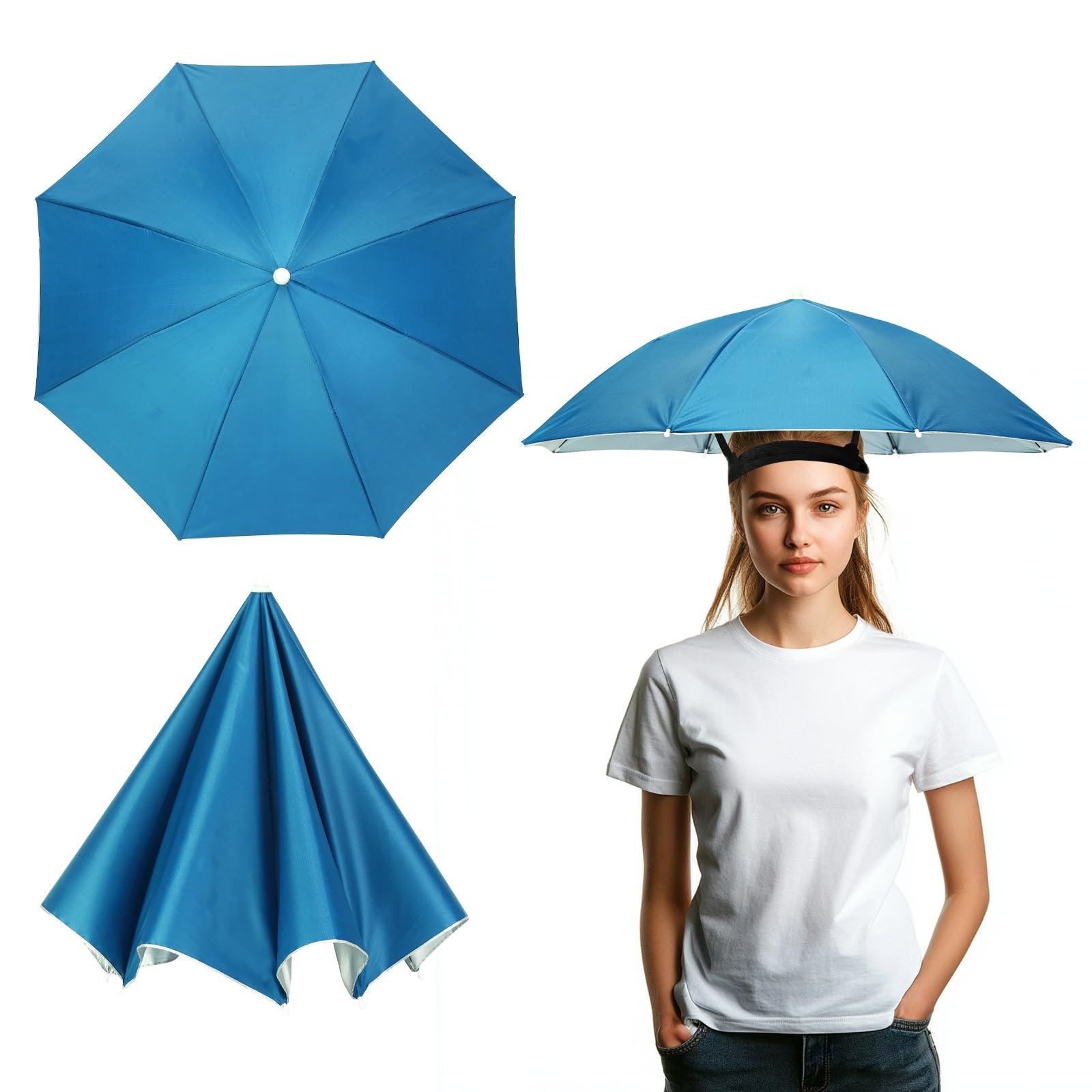 YELARXI Umbrella Hat, Fishing Hat Waterproof Adjustable Sun Rain Cap with Elastic Band, 65cm & Lake Blue - Fitting For(Women/Men Fishing/Camping/Gardening/Beach/Sunshade) โ image 1