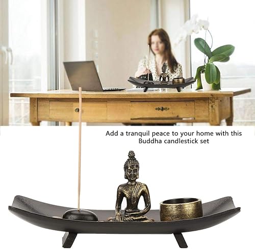 Miniatura 3 de Juego de velas de Buda con Buda de resina, soporte de candelita de cristal, barra de incienso y soporte, piedras decorativas para decoración del