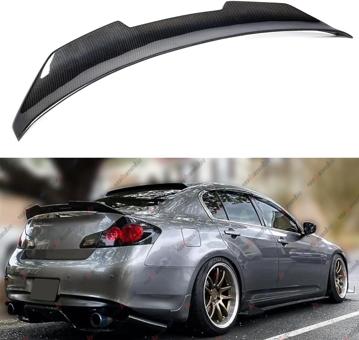 Real Carbon Fiber Rear Spoiler Compatible with 2007-2015 Infiniti G35 G25 G37 Q40 Sedan, PSM Style Duckbill Fits for 07-15 4-Door, Trunk Exterior High Kick Tail Deck Lid Wing Lip