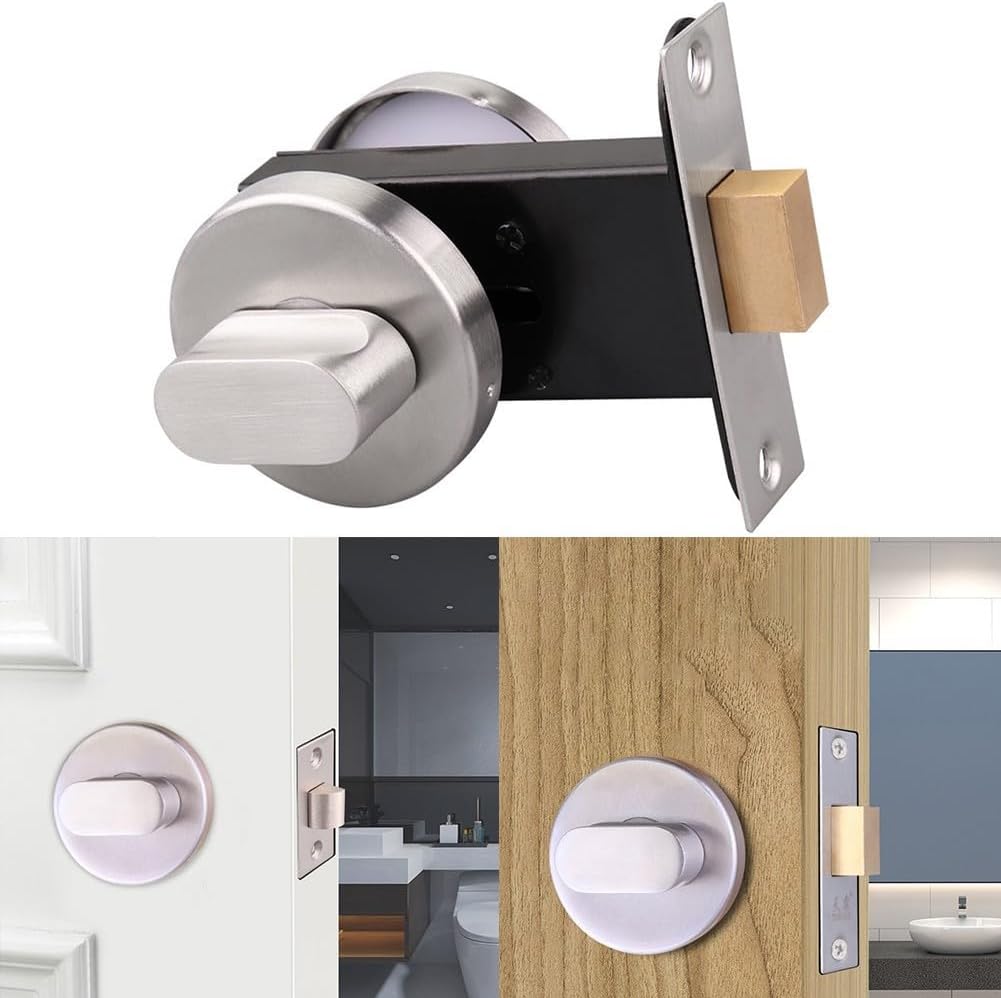 Latch Indicating Lock,Indicator Door Lock Toilet Door Lock, Bathroom Indicator Lock Bolt Privacy WC Toilet Door Lock Satin Stainless Steel for Bathroom, Hotel, Malls