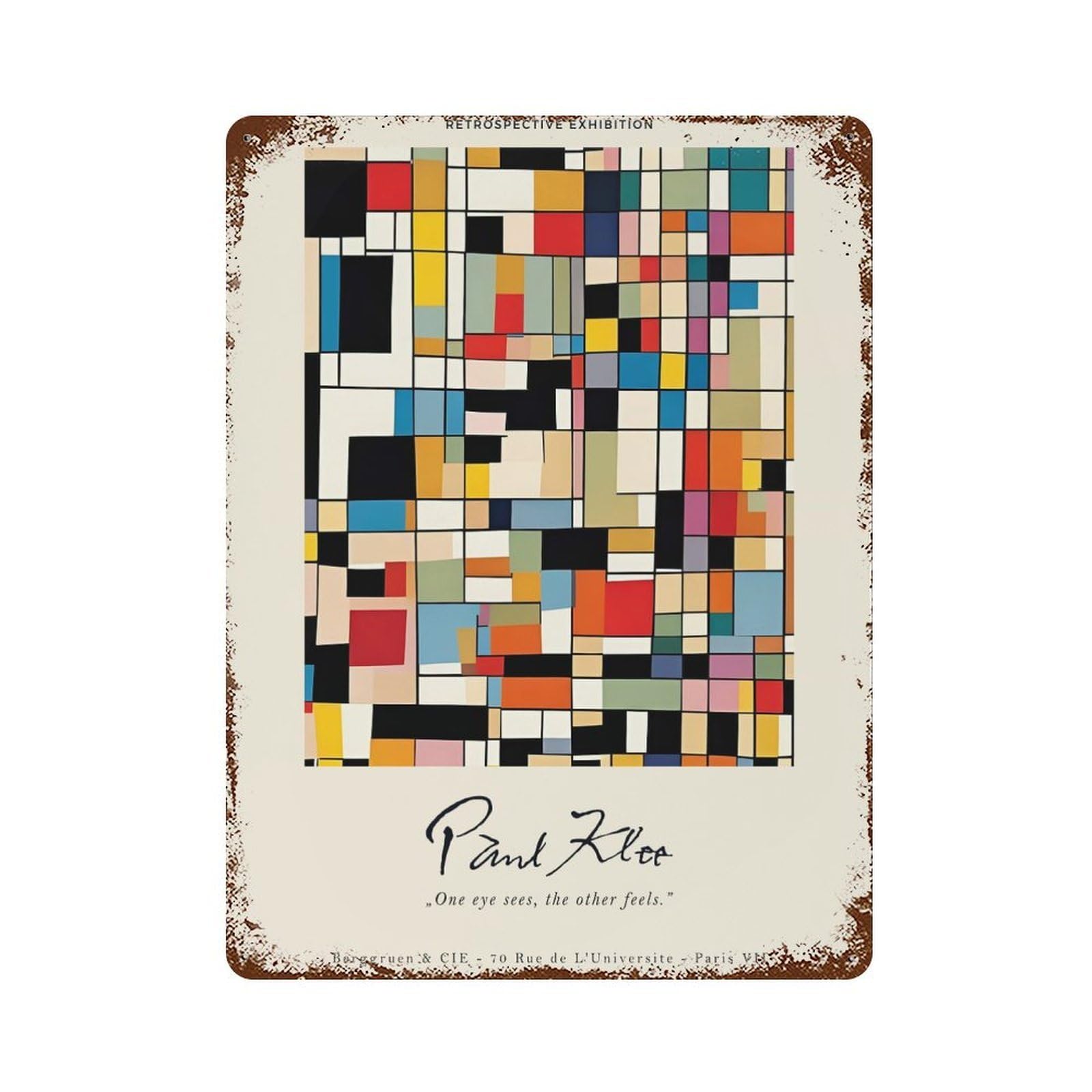 Rust Effect Paul Klee Retrospective Exhibition Poster Aged Metal Wall Plaque 15.7"x11.8", Classic Wall Plaque for Basement, Hobby Room And Garage Decor