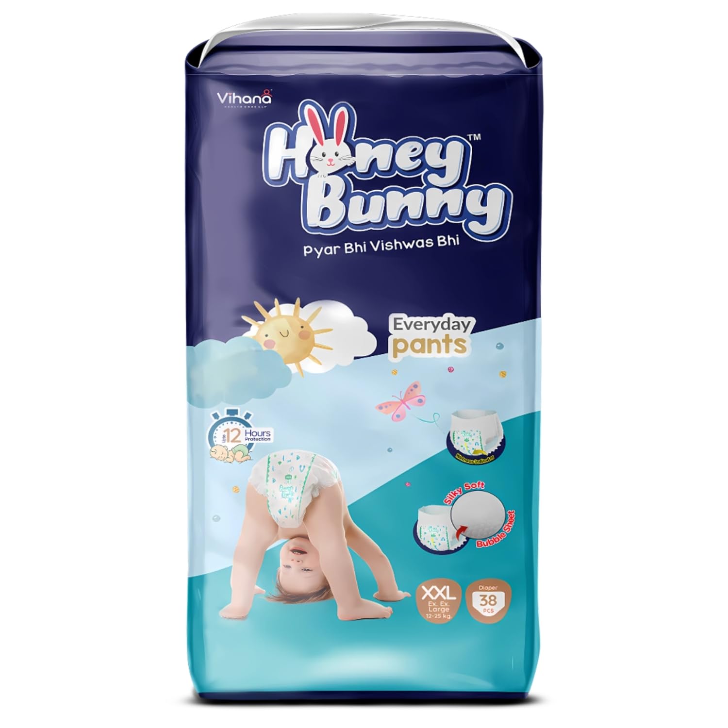 Honey Bunny Everyday Baby Diapers Pants | Extra Extra Large (XXL), 38 Count, 17-25 kg | Silky Soft on Skin | 12 Hours Protection Baby Diaper-image-19
